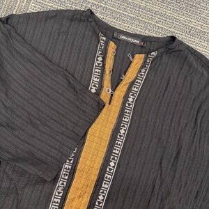 Obra Ni Juan XL Mens Black Embroidered Button‎ Down Short Sleeve Shirt